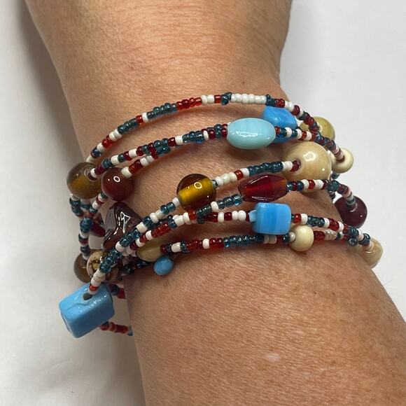 beaded wrap bracelet multi colored costume jewelry beads boho trendy currnt - Picture 1 of 7